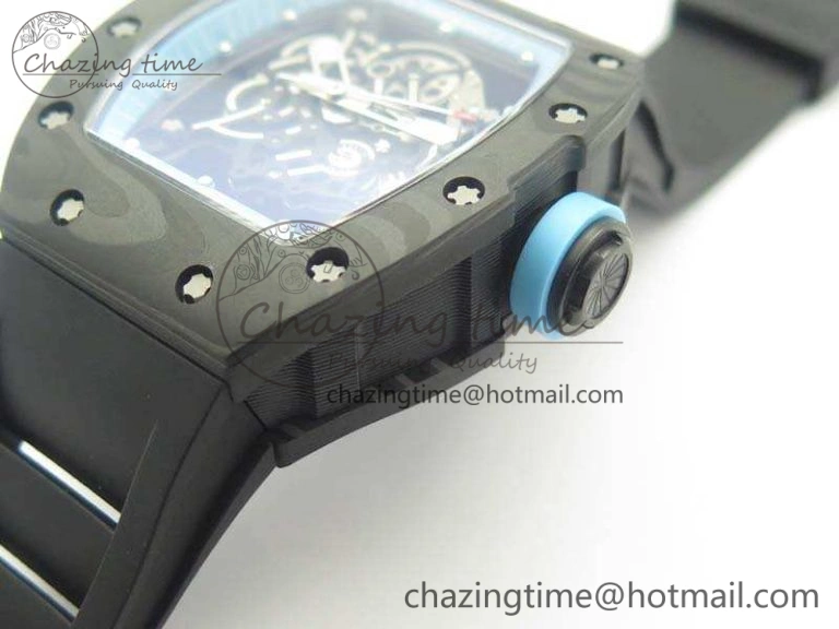 RM055 Carbon Case KVF Best Edition Skeleton Dial Blue Crown On Rubber Strap MIYOTA8215
