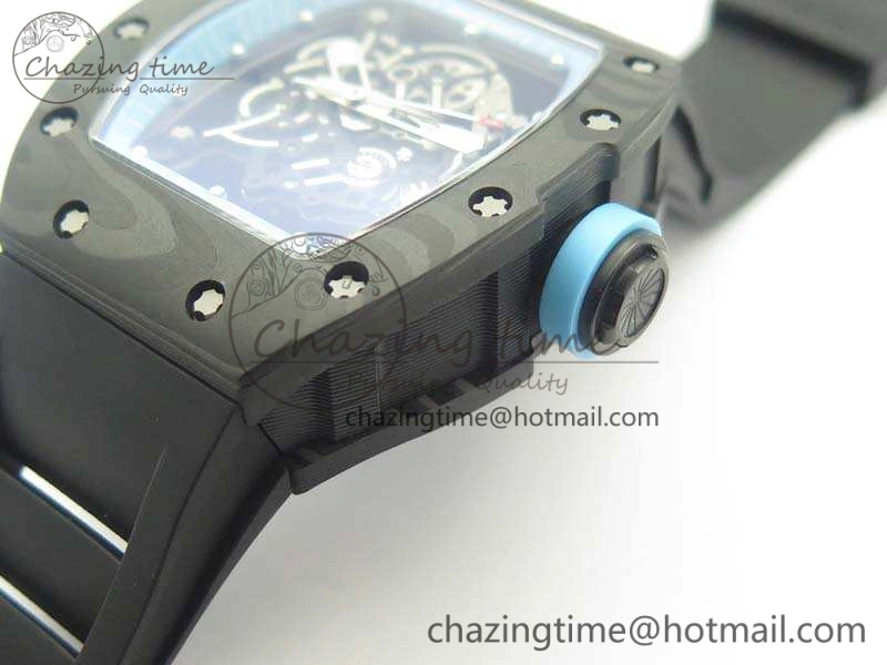 RM055 Carbon Case KVF Best Edition Skeleton Dial Blue Crown On Rubber Strap MIYOTA8215