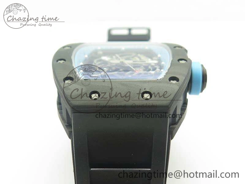 RM055 Carbon Case KVF Best Edition Skeleton Dial Blue Crown On Rubber Strap MIYOTA8215