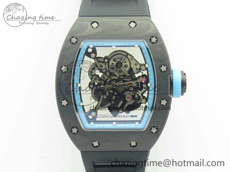 RM055 Carbon Case KVF Best Edition Skeleton Dial Blue Crown On Rubber Strap MIYOTA8215
