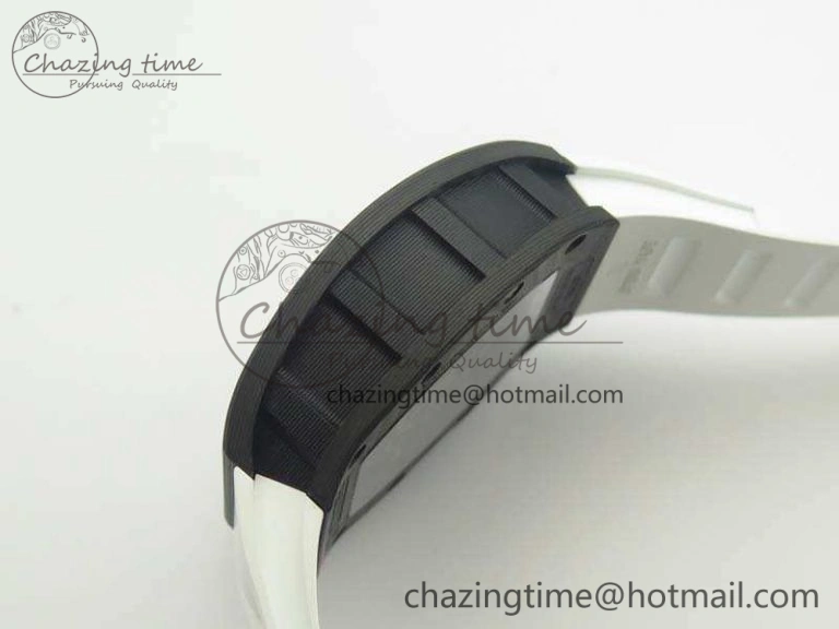 RM055 Carbon Case KVF Best Edition Skeleton Dial Blue Crown On White Rubber Strap MIYOTA8215