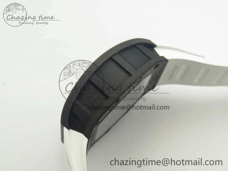 RM055 Carbon Case KVF Best Edition Skeleton Dial Blue Crown On White Rubber Strap MIYOTA8215