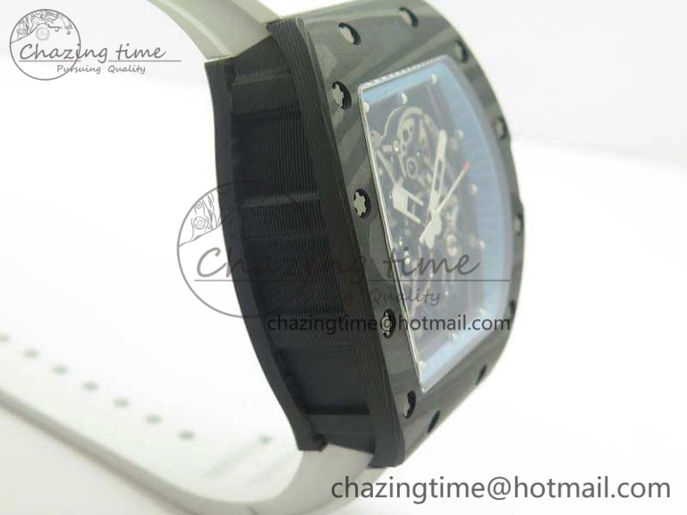RM055 Carbon Case KVF Best Edition Skeleton Dial Blue Crown On White Rubber Strap MIYOTA8215