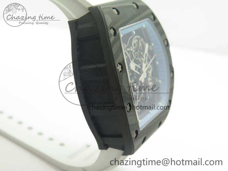 RM055 Carbon Case KVF Best Edition Skeleton Dial Blue Crown On White Rubber Strap MIYOTA8215