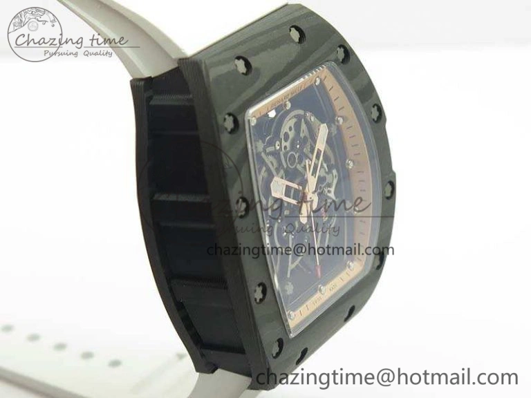 RM055 Carbon Case KVF Best Edition Skeleton Dial Gold Inner Bezel On Rubber Strap MIYOTA8215