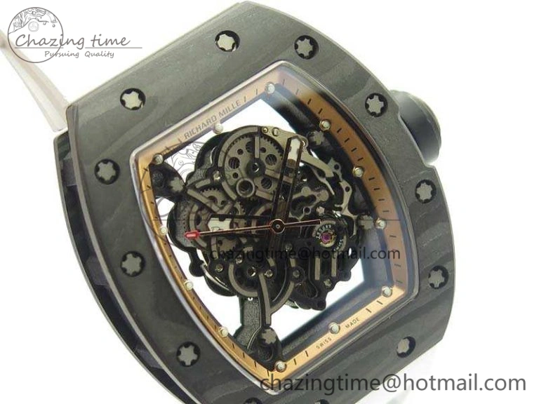 RM055 Carbon Case KVF Best Edition Skeleton Dial Gold Inner Bezel On Rubber Strap MIYOTA8215