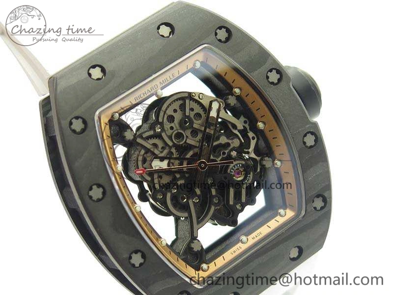 RM055 Carbon Case KVF Best Edition Skeleton Dial Gold Inner Bezel On Rubber Strap MIYOTA8215