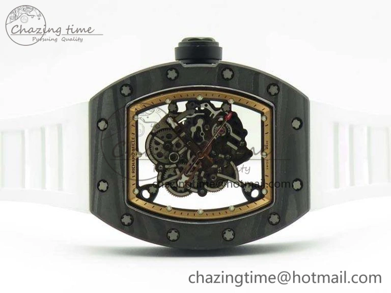 RM055 Carbon Case KVF Best Edition Skeleton Dial Gold Inner Bezel On Rubber Strap MIYOTA8215