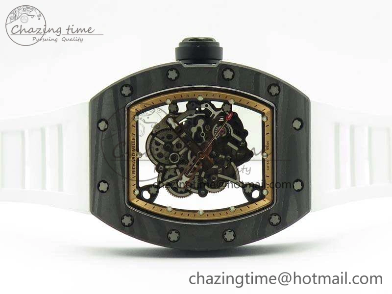 RM055 Carbon Case KVF Best Edition Skeleton Dial Gold Inner Bezel On Rubber Strap MIYOTA8215