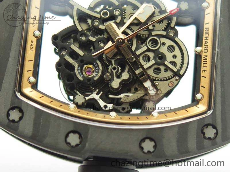 RM055 Carbon Case KVF Best Edition Skeleton Dial Gold Inner Bezel On Rubber Strap MIYOTA8215