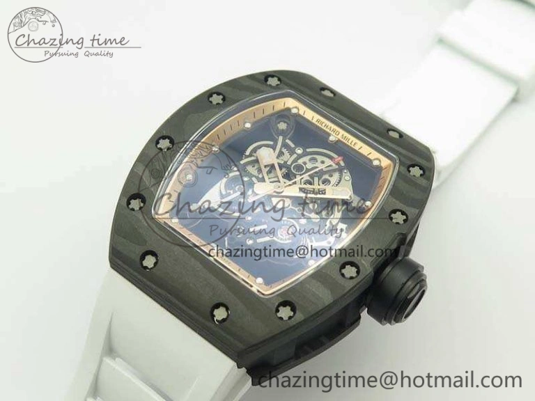 RM055 Carbon Case KVF Best Edition Skeleton Dial Gold Inner Bezel On Rubber Strap MIYOTA8215