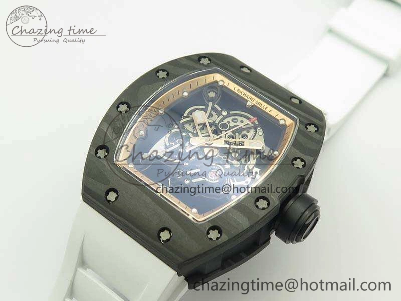 RM055 Carbon Case KVF Best Edition Skeleton Dial Gold Inner Bezel On Rubber Strap MIYOTA8215