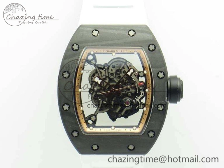 RM055 Carbon Case KVF Best Edition Skeleton Dial Gold Inner Bezel On Rubber Strap MIYOTA8215