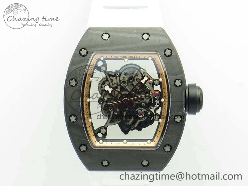 RM055 Carbon Case KVF Best Edition Skeleton Dial Gold Inner Bezel On Rubber Strap MIYOTA8215