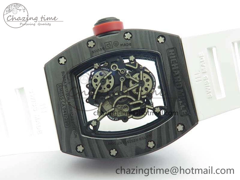 RM055 FC Case KVF Best Edition Skeleton Dial White Inner Bezel Red Crown On Rubber Strap MIYOTA8215