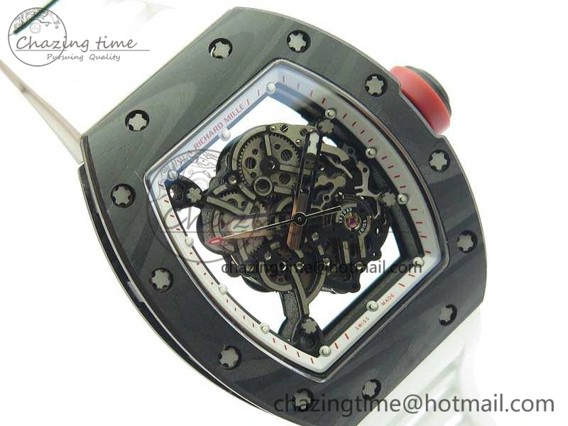 RM055 FC Case KVF Best Edition Skeleton Dial White Inner Bezel Red Crown On Rubber Strap MIYOTA8215