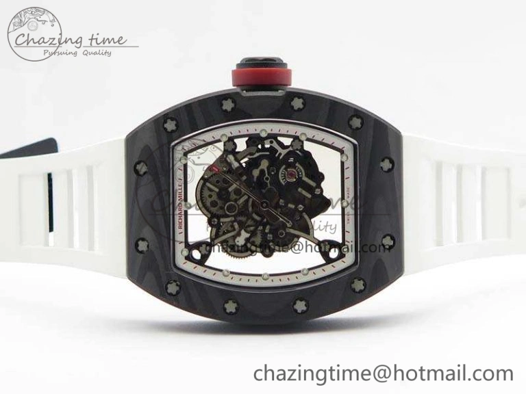RM055 FC Case KVF Best Edition Skeleton Dial White Inner Bezel Red Crown On Rubber Strap MIYOTA8215