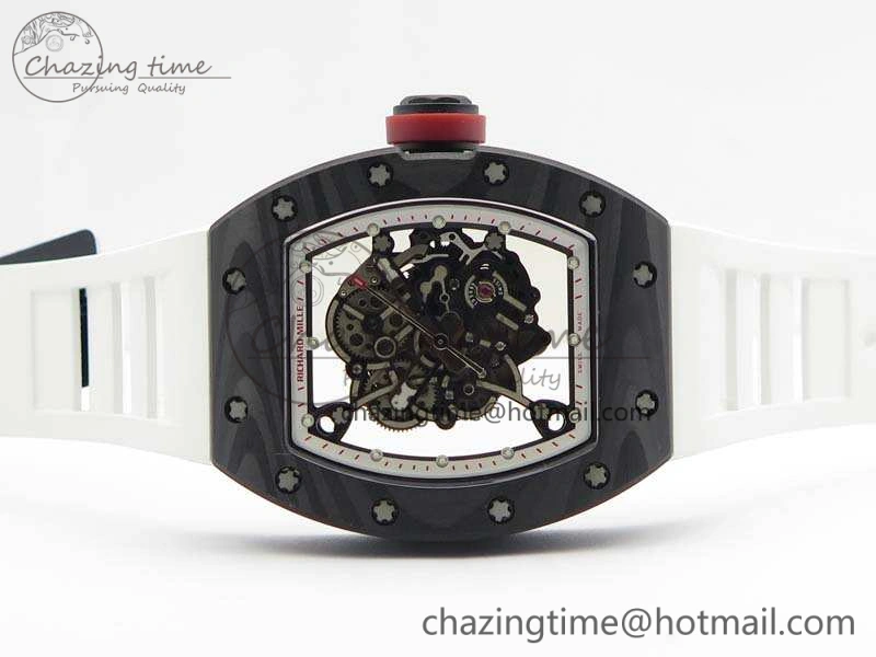 RM055 FC Case KVF Best Edition Skeleton Dial White Inner Bezel Red Crown On Rubber Strap MIYOTA8215