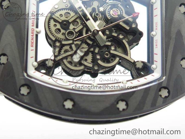 RM055 FC Case KVF Best Edition Skeleton Dial White Inner Bezel Red Crown On Rubber Strap MIYOTA8215