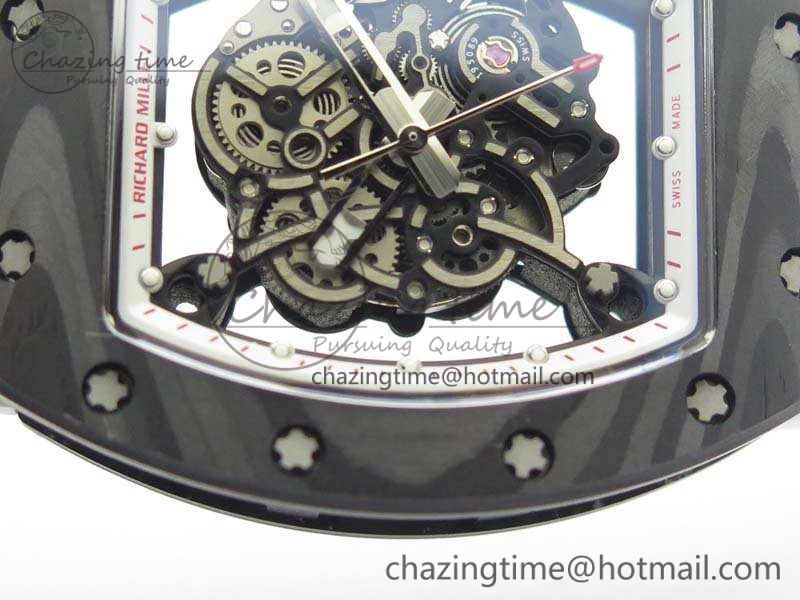 RM055 FC Case KVF Best Edition Skeleton Dial White Inner Bezel Red Crown On Rubber Strap MIYOTA8215