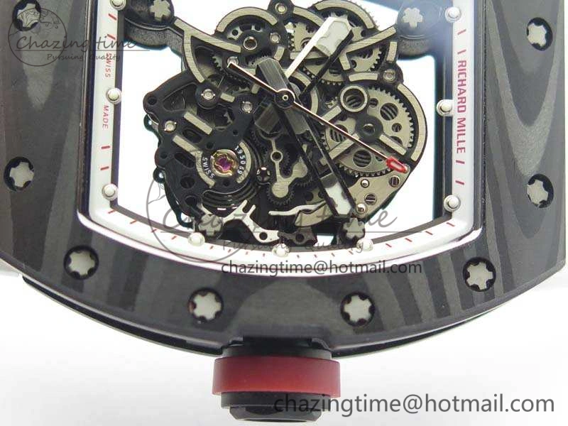 RM055 FC Case KVF Best Edition Skeleton Dial White Inner Bezel Red Crown On Rubber Strap MIYOTA8215