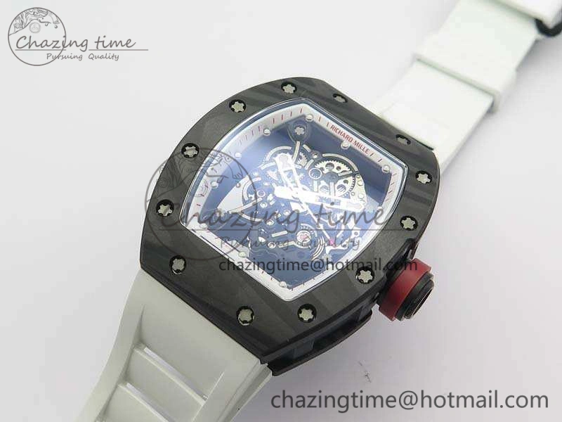 RM055 FC Case KVF Best Edition Skeleton Dial White Inner Bezel Red Crown On Rubber Strap MIYOTA8215