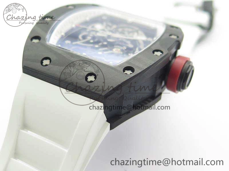RM055 FC Case KVF Best Edition Skeleton Dial White Inner Bezel Red Crown On Rubber Strap MIYOTA8215