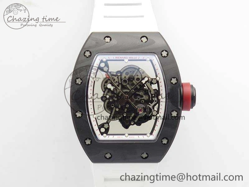 RM055 FC Case KVF Best Edition Skeleton Dial White Inner Bezel Red Crown On Rubber Strap MIYOTA8215