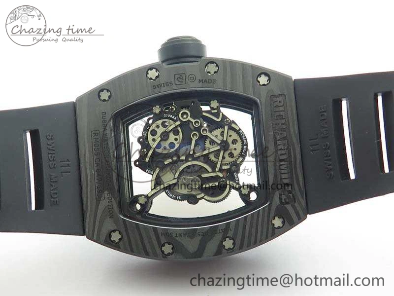 RM055 Forged Carbon Case KVF Best Edition Skeleton Dial Black Crown On Rubber Strap MIYOTA8215