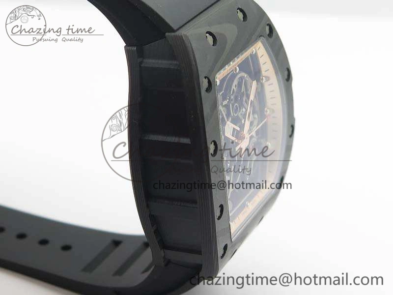 RM055 Forged Carbon Case KVF Best Edition Skeleton Dial Black Crown On Rubber Strap MIYOTA8215