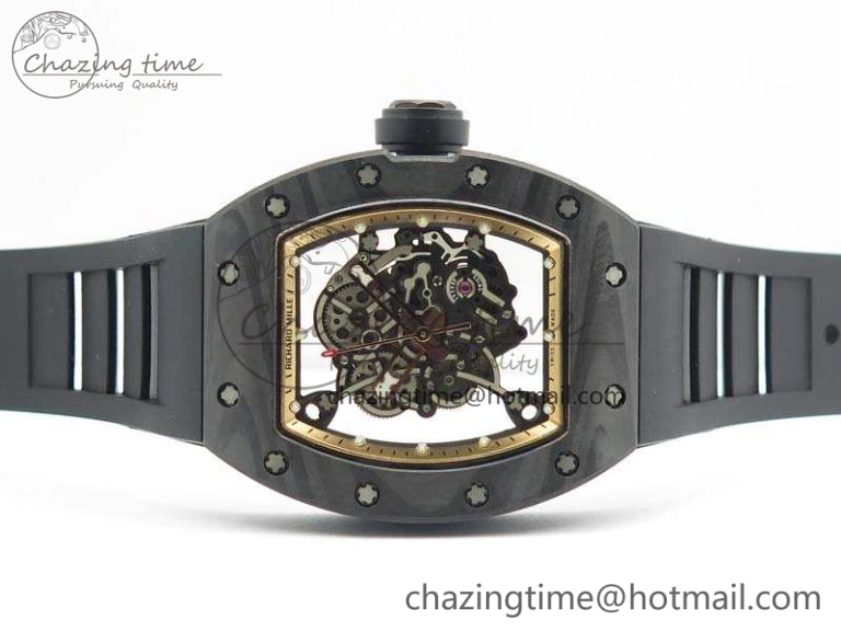 RM055 Forged Carbon Case KVF Best Edition Skeleton Dial Black Crown On Rubber Strap MIYOTA8215