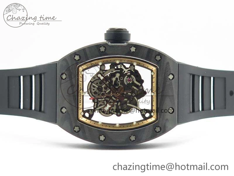 RM055 Forged Carbon Case KVF Best Edition Skeleton Dial Black Crown On Rubber Strap MIYOTA8215