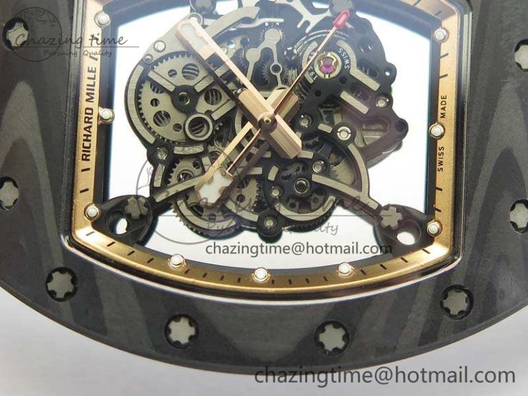 RM055 Forged Carbon Case KVF Best Edition Skeleton Dial Black Crown On Rubber Strap MIYOTA8215