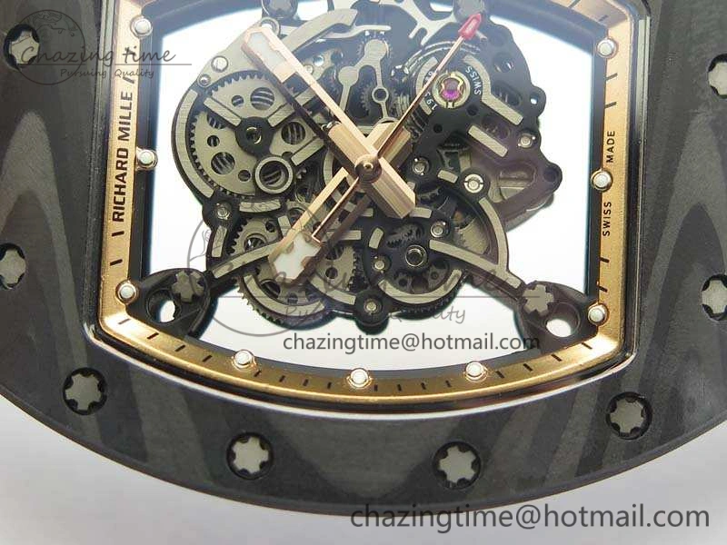 RM055 Forged Carbon Case KVF Best Edition Skeleton Dial Black Crown On Rubber Strap MIYOTA8215