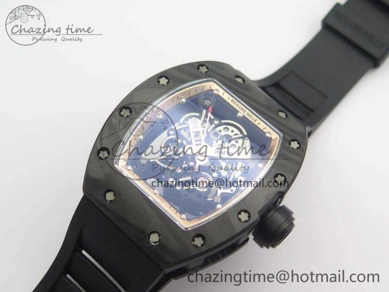RM055 Forged Carbon Case KVF Best Edition Skeleton Dial Black Crown On Rubber Strap MIYOTA8215