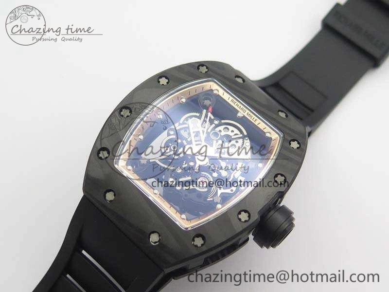 RM055 Forged Carbon Case KVF Best Edition Skeleton Dial Black Crown On Rubber Strap MIYOTA8215