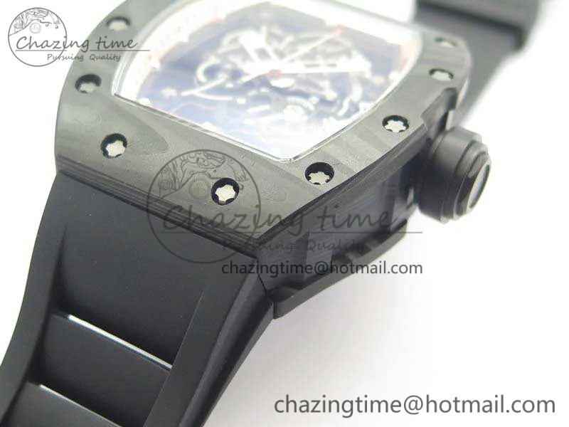 RM055 Forged Carbon Case KVF Best Edition Skeleton Dial Black Crown On Rubber Strap MIYOTA8215