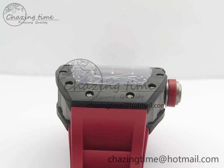 RM055 Forged Carbon Case KVF Best Edition Skeleton Dial Red Crown On Rubber Strap MIYOTA8215
