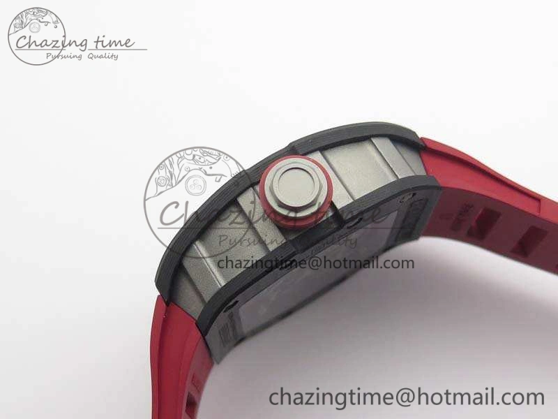 RM055 Forged Carbon Case KVF Best Edition Skeleton Dial Red Crown On Rubber Strap MIYOTA8215