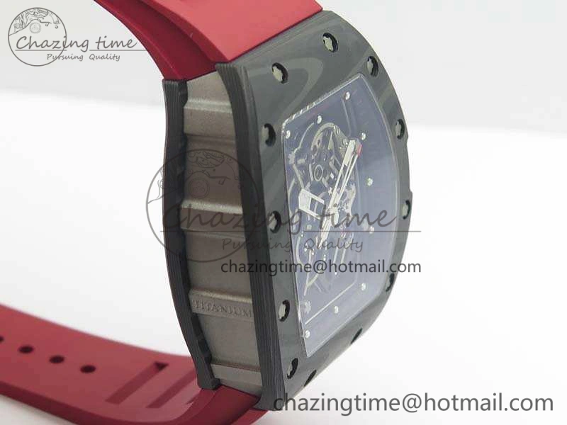 RM055 Forged Carbon Case KVF Best Edition Skeleton Dial Red Crown On Rubber Strap MIYOTA8215