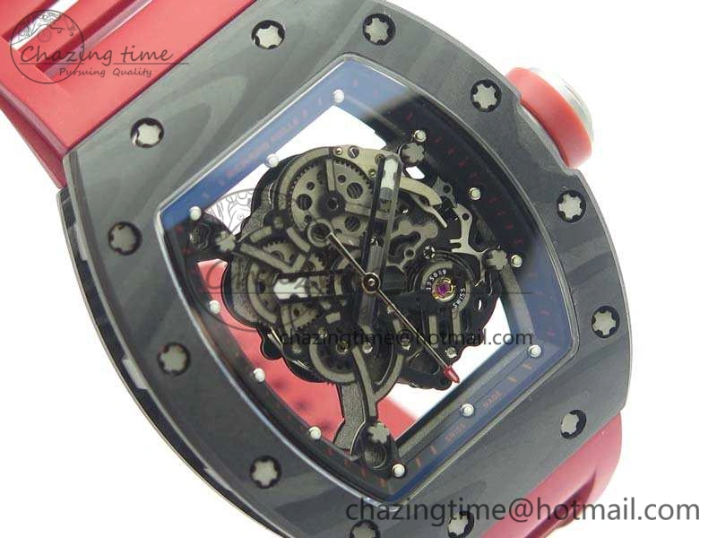 RM055 Forged Carbon Case KVF Best Edition Skeleton Dial Red Crown On Rubber Strap MIYOTA8215