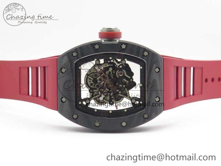 RM055 Forged Carbon Case KVF Best Edition Skeleton Dial Red Crown On Rubber Strap MIYOTA8215