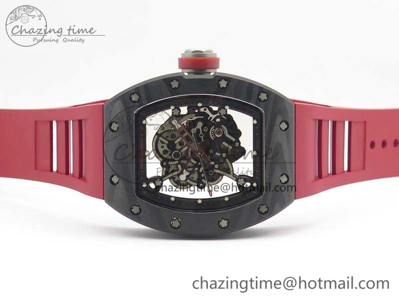 RM055 Forged Carbon Case KVF Best Edition Skeleton Dial Red Crown On Rubber Strap MIYOTA8215