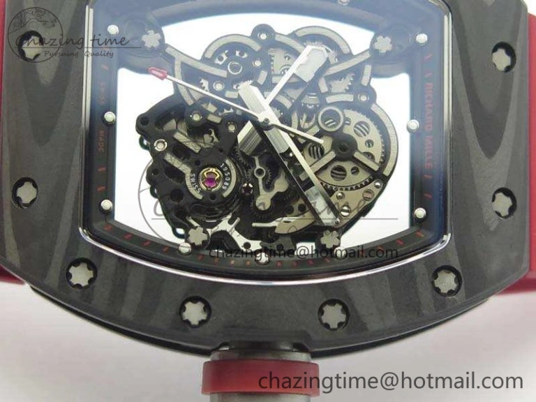 RM055 Forged Carbon Case KVF Best Edition Skeleton Dial Red Crown On Rubber Strap MIYOTA8215