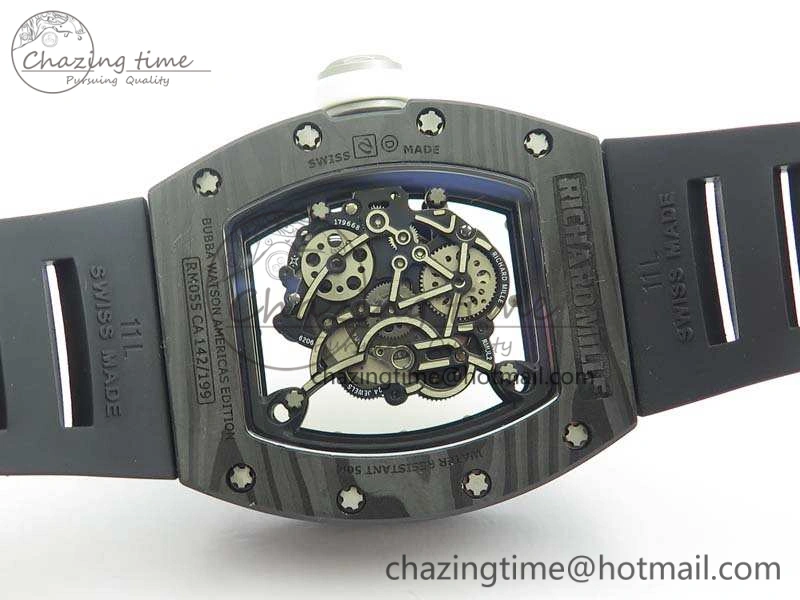RM055 Forged Carbon Case KVF Best Edition Skeleton Dial White Inner Bezel On Rubber Strap MIYOTA8215