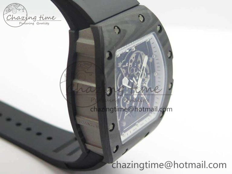 RM055 Forged Carbon Case KVF Best Edition Skeleton Dial White Inner Bezel On Rubber Strap MIYOTA8215