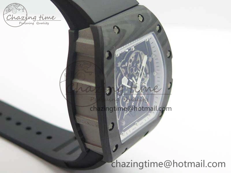 RM055 Forged Carbon Case KVF Best Edition Skeleton Dial White Inner Bezel On Rubber Strap MIYOTA8215