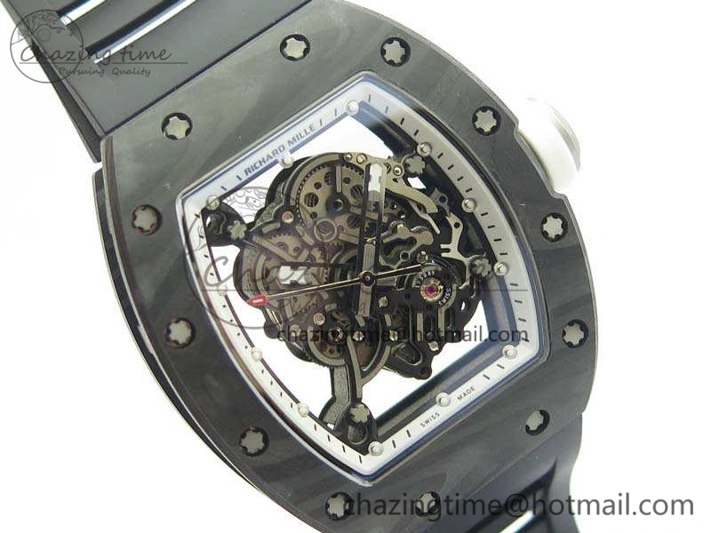 RM055 Forged Carbon Case KVF Best Edition Skeleton Dial White Inner Bezel On Rubber Strap MIYOTA8215