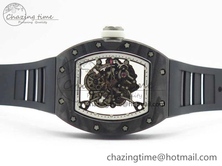 RM055 Forged Carbon Case KVF Best Edition Skeleton Dial White Inner Bezel On Rubber Strap MIYOTA8215