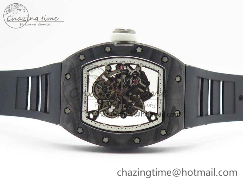 RM055 Forged Carbon Case KVF Best Edition Skeleton Dial White Inner Bezel On Rubber Strap MIYOTA8215